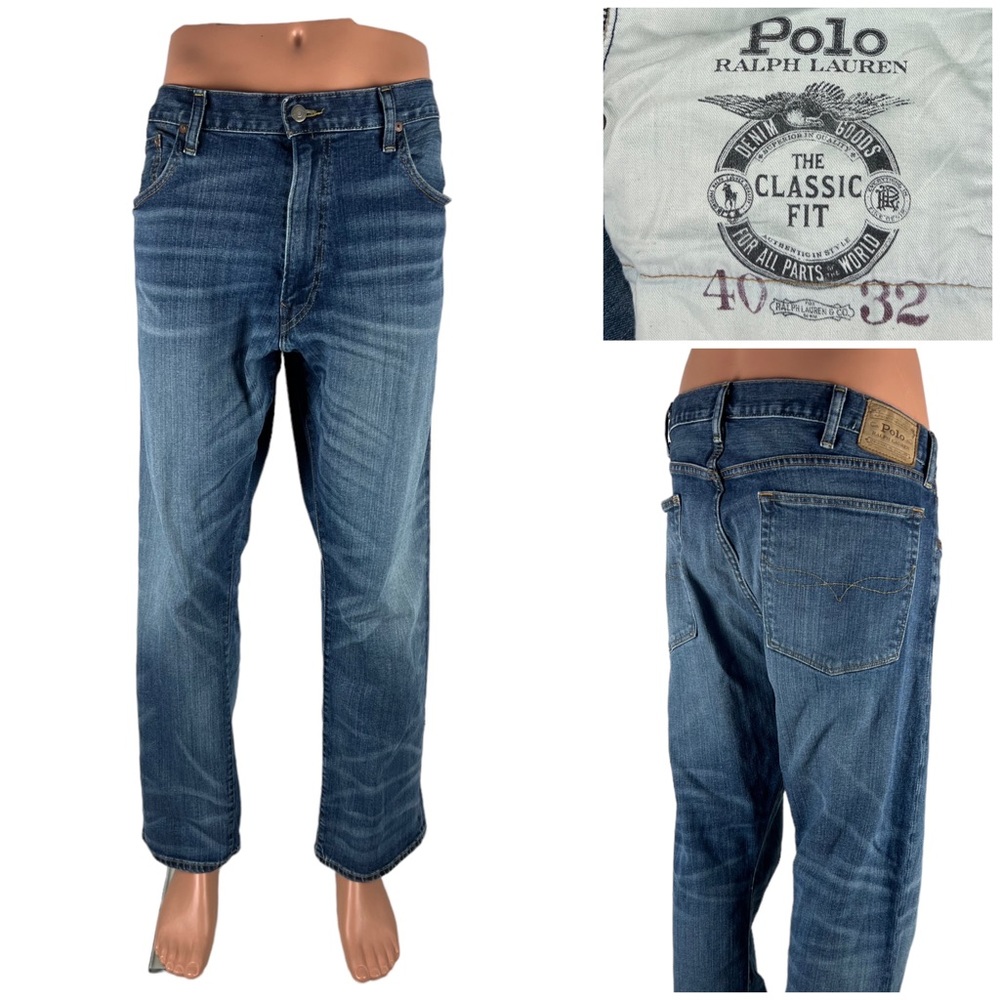Polo Ralph Lauren Mens 40 X 31 (actual) Classic Fit Straight Jeans Blue Cotton